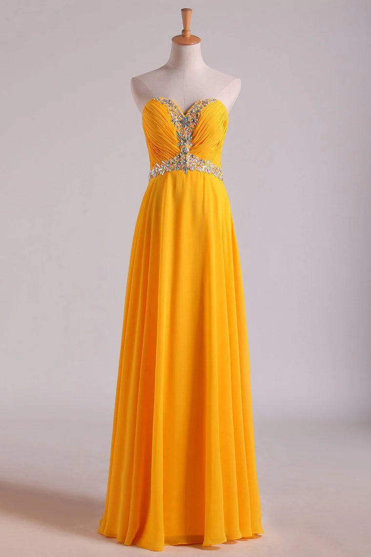 Party Dress Sweetheart Ruffled Bodice Beaded Neckline And Waistline Chiffon